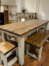 Load image into Gallery viewer, Rustic Farmhouse Dining Table Set: Provincial Brown, Bench Seating
