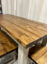 Load image into Gallery viewer, Rustic Farmhouse Dining Table Set: Provincial Brown, Bench Seating
