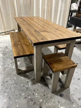 Load image into Gallery viewer, Rustic Farmhouse Dining Table Set: Provincial Brown, Bench Seating
