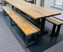 Load image into Gallery viewer, 8-Foot Farmhouse Wooden Dining Table with Benches - Provincial Brown &amp; Distressed Black
