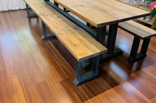 Load image into Gallery viewer, 8-Foot Farmhouse Wooden Dining Table with Benches - Provincial Brown &amp; Distressed Black

