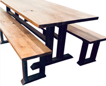 Load image into Gallery viewer, 8-Foot Farmhouse Wooden Dining Table with Benches - Provincial Brown &amp; Distressed Black
