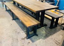 Load image into Gallery viewer, 8-Foot Farmhouse Wooden Dining Table with Benches - Provincial Brown &amp; Distressed Black
