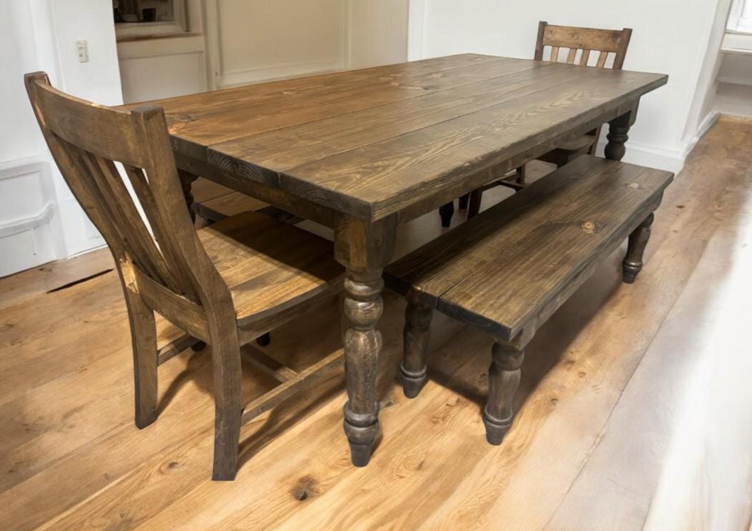 6ft Dining Table Set - With Chair and Bench Seating Options - Dark Walnut - Handcrafted Wooden Set