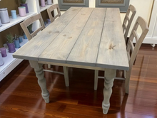Load image into Gallery viewer, 6ft Wooden Dining Table Set – Farmhouse Table with Turned Legs – Rustic Dining Room Table – Kitchen Table – Modern Farmhouse Decor
