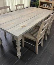 Load image into Gallery viewer, 6ft Wooden Dining Table Set – Farmhouse Table with Turned Legs – Rustic Dining Room Table – Kitchen Table – Modern Farmhouse Decor
