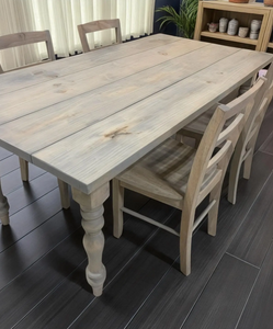 6ft Wooden Dining Table Set – Farmhouse Table with Turned Legs – Rustic Dining Room Table – Kitchen Table – Modern Farmhouse Decor