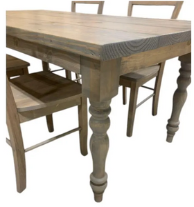 6ft Wooden Dining Table Set – Farmhouse Table with Turned Legs – Rustic Dining Room Table – Kitchen Table – Modern Farmhouse Decor