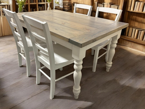 Farmhouse Dining Table with Chairs: Classic Gray & Antique White