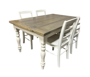 Farmhouse Dining Table with Chairs: Classic Gray & Antique White