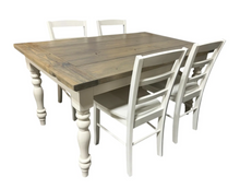 Load image into Gallery viewer, Farmhouse Dining Table with Chairs: Classic Gray &amp; Antique White
