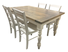 Load image into Gallery viewer, Farmhouse Dining Table with Chairs: Classic Gray &amp; Antique White

