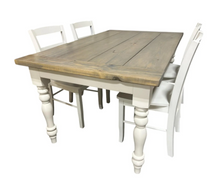 Load image into Gallery viewer, Farmhouse Dining Table with Chairs: Classic Gray &amp; Antique White
