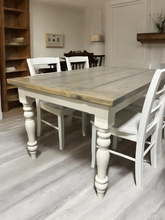 Load image into Gallery viewer, Farmhouse Dining Table with Chairs: Classic Gray &amp; Antique White

