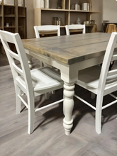 Load image into Gallery viewer, Farmhouse Dining Table with Chairs: Classic Gray &amp; Antique White
