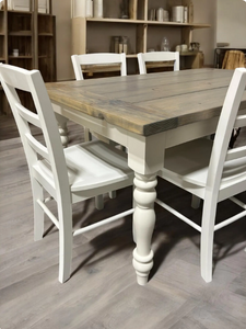 Farmhouse Dining Table with Chairs: Classic Gray & Antique White