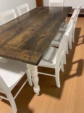 Load image into Gallery viewer, 7-Foot Rustic Farmhouse Dining Table with Turned Legs: Dark Walnut Top
