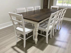 7-Foot Rustic Farmhouse Dining Table with Turned Legs: Dark Walnut Top