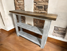 Load image into Gallery viewer, Farmhouse Console Table (Dark Walnut, Distressed White)
