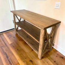 Load image into Gallery viewer, Rustic Wooden Buffet Table: Farmhouse Console Table, Brown Walnut Stain
