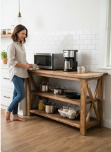 Load image into Gallery viewer, Rustic Wooden Buffet Table: Farmhouse Console Table, Brown Walnut Stain
