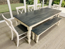 Load image into Gallery viewer, Rustic Farmhouse Dining Table Set: Turned Leg, Carbon Gray Whitewash Top
