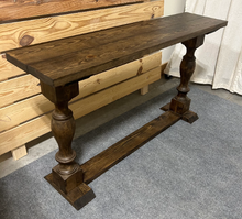 Load image into Gallery viewer, Turned Leg Entryway Table - Console Table - Sofa Table - Dark Walnut - Farmhouse Style - Bottom Shelving
