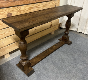 Turned Leg Entryway Table - Console Table - Sofa Table - Dark Walnut - Farmhouse Style - Bottom Shelving