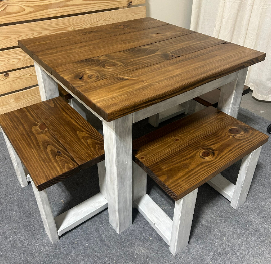 Square Farmhouse Table with Stools (Provincial, Distressed White)