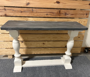 Farmhouse Entryway Table - Console, Sofa Table - Antique White, Carbon Gray Whitewash Top - Wooden Rustic Farmhouse Style