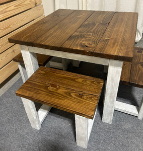 Square Farmhouse Table with Stools (Provincial, Distressed White)