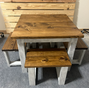 Square Farmhouse Table with Stools (Provincial, Distressed White)