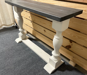 Farmhouse Entryway Table - Console, Sofa Table - Antique White, Carbon Gray Whitewash Top - Wooden Rustic Farmhouse Style