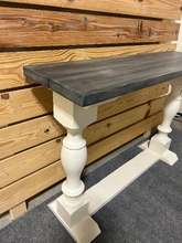 Load image into Gallery viewer, Farmhouse Entryway Table - Console, Sofa Table - Antique White, Carbon Gray Whitewash Top - Wooden Rustic Farmhouse Style
