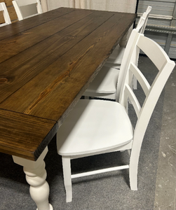 7ft Turned Leg Table with Breadboards and Chairs (Dark Walnut, White)