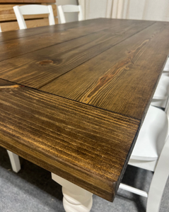 7ft Turned Leg Table with Breadboards and Chairs (Dark Walnut, White)