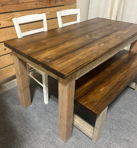 Farmhouse Dining Table Set - Gray and Provincial Brown - Bench Seating and Chair Option - Narrow Wooden Kitchen or Dining Table