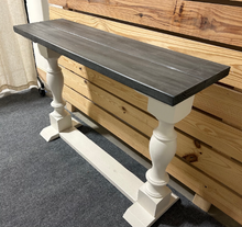 Load image into Gallery viewer, Farmhouse Entryway Table - Console, Sofa Table - Antique White, Carbon Gray Whitewash Top - Wooden Rustic Farmhouse Style
