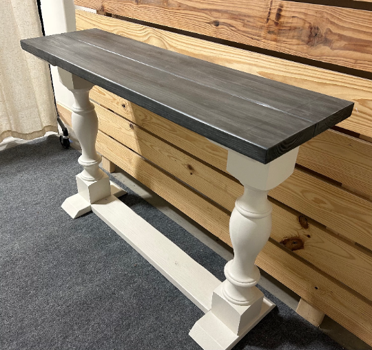 Farmhouse Entryway Table - Console, Sofa Table - Antique White, Carbon Gray Whitewash Top - Wooden Rustic Farmhouse Style