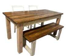 Load image into Gallery viewer, Farmhouse Dining Table Set - Gray and Provincial Brown - Bench Seating and Chair Option - Narrow Wooden Kitchen or Dining Table
