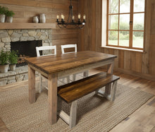 Load image into Gallery viewer, Farmhouse Dining Table Set - Gray and Provincial Brown - Bench Seating and Chair Option - Narrow Wooden Kitchen or Dining Table
