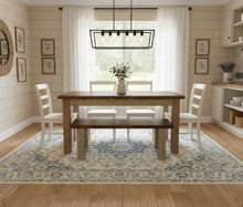 Load image into Gallery viewer, Farmhouse Dining Table Set - Gray and Provincial Brown - Bench Seating and Chair Option - Narrow Wooden Kitchen or Dining Table
