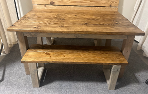 5ft Dining Table - With Benches - Modern Farmhouse Style - Gray, Provincial Brown - Wooden Kitchen Table