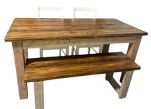 Load image into Gallery viewer, Farmhouse Dining Table Set - Gray and Provincial Brown - Bench Seating and Chair Option - Narrow Wooden Kitchen or Dining Table
