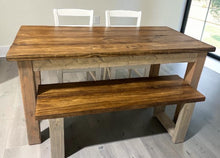 Load image into Gallery viewer, Farmhouse Dining Table Set - Gray and Provincial Brown - Bench Seating and Chair Option - Narrow Wooden Kitchen or Dining Table
