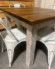 Load image into Gallery viewer, Square Table Set - Farmhouse Style Table with Distressed White and Provincial Brown - White Metal Chairs - Small Kitchen Table Set
