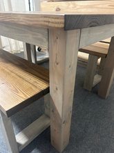 Load image into Gallery viewer, 5ft Dining Table - With Benches - Modern Farmhouse Style - Gray, Provincial Brown - Wooden Kitchen Table
