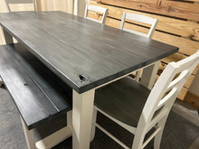 Load image into Gallery viewer, Dining Table Set with Chairs and a Bench - Carbon Gray White Wash - Antique White - Farmhouse Style Dining Table
