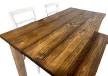 Load image into Gallery viewer, Farmhouse Dining Table Set - Gray and Provincial Brown - Bench Seating and Chair Option - Narrow Wooden Kitchen or Dining Table
