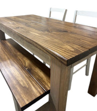 Load image into Gallery viewer, Farmhouse Dining Table Set - Gray and Provincial Brown - Bench Seating and Chair Option - Narrow Wooden Kitchen or Dining Table
